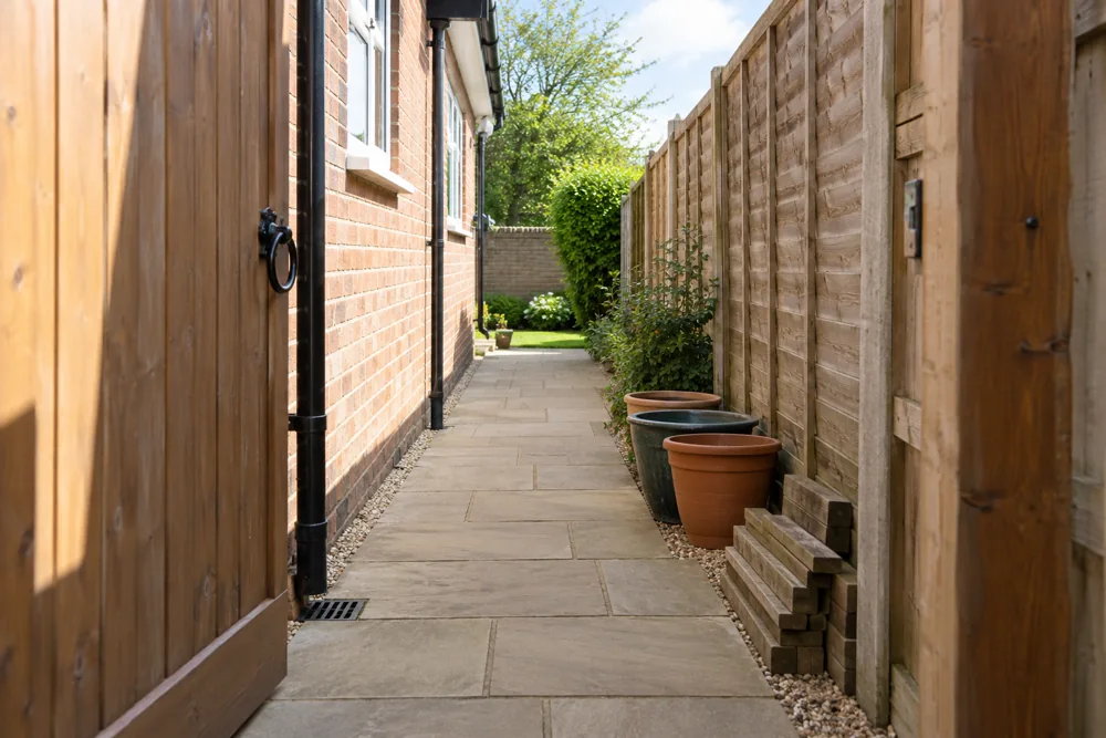 Clear side passage with timber stored away from the walking route