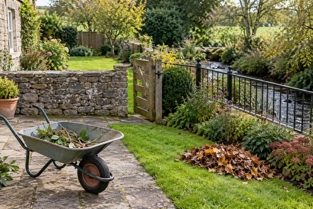 Garden prunings kept within a private garden and away from a stream